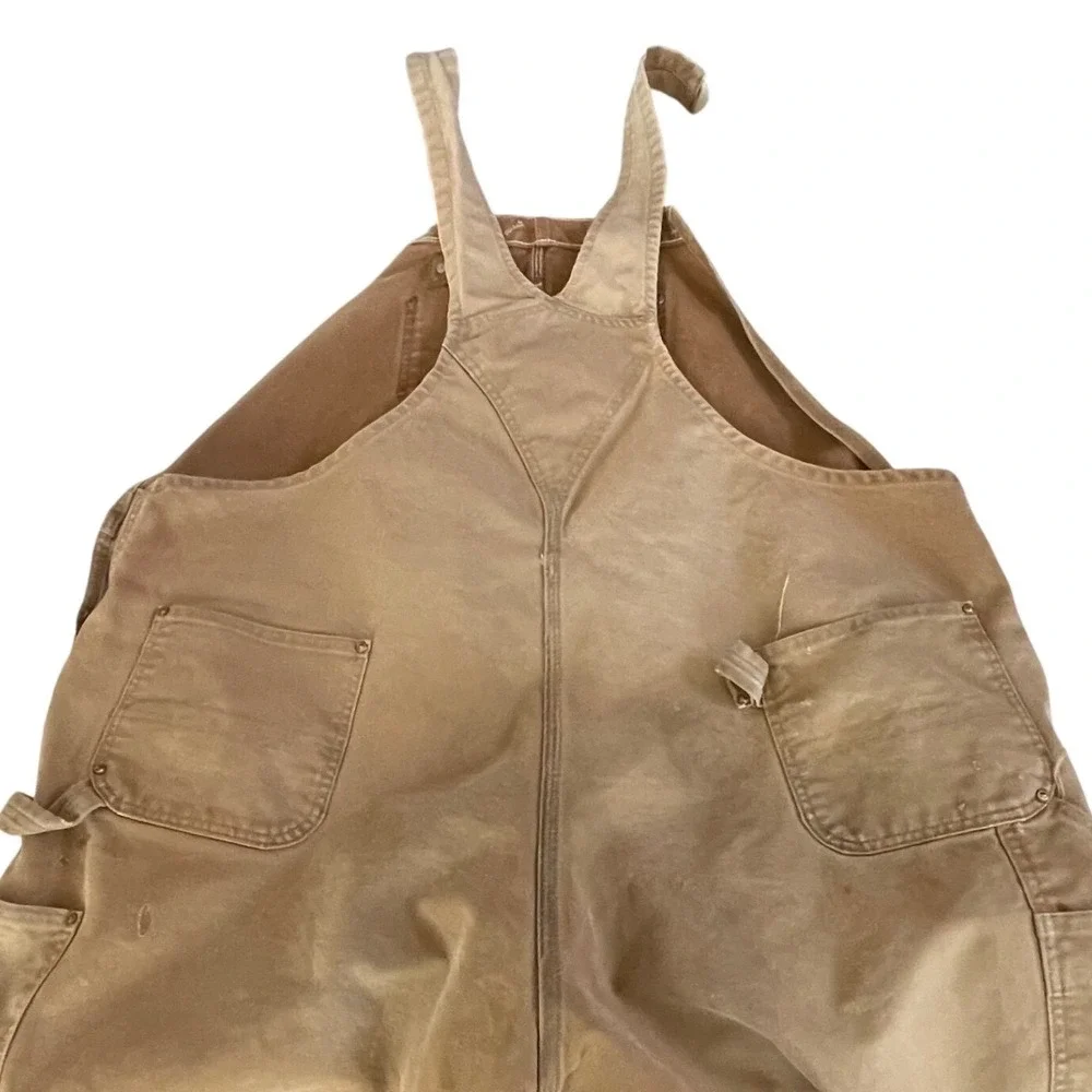 Vintage Carhartt‎ Men's Tan Canvas Bib Overalls Workwear Size 52 x28 dstressed